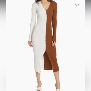 Staud Shoko Colorblocked Midi-dress (Tan/white)